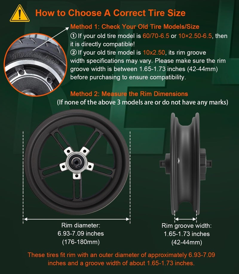BANGTING 2PCS 60/70-6.5 إطارات سكوتر بدون أنبوب - 10x2.50 بديل أمامي أو خلفي للإطارات الصلبة المقاومة للثقب، 10x2.50-6.5 إطارات غير هوائية للطرق الوعرة لسيجواي G30/G30D/G30LP/G30D II (أصفر) - Image 2